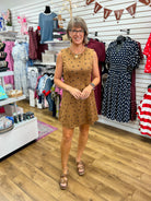 Cappuccino sleeveless polka dot suede mini dress with A-line silhouette by She + Sky