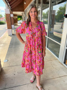 A Moment To Spare Pink Floral V - Neck Midi Dress - A'Bekah's Boutique