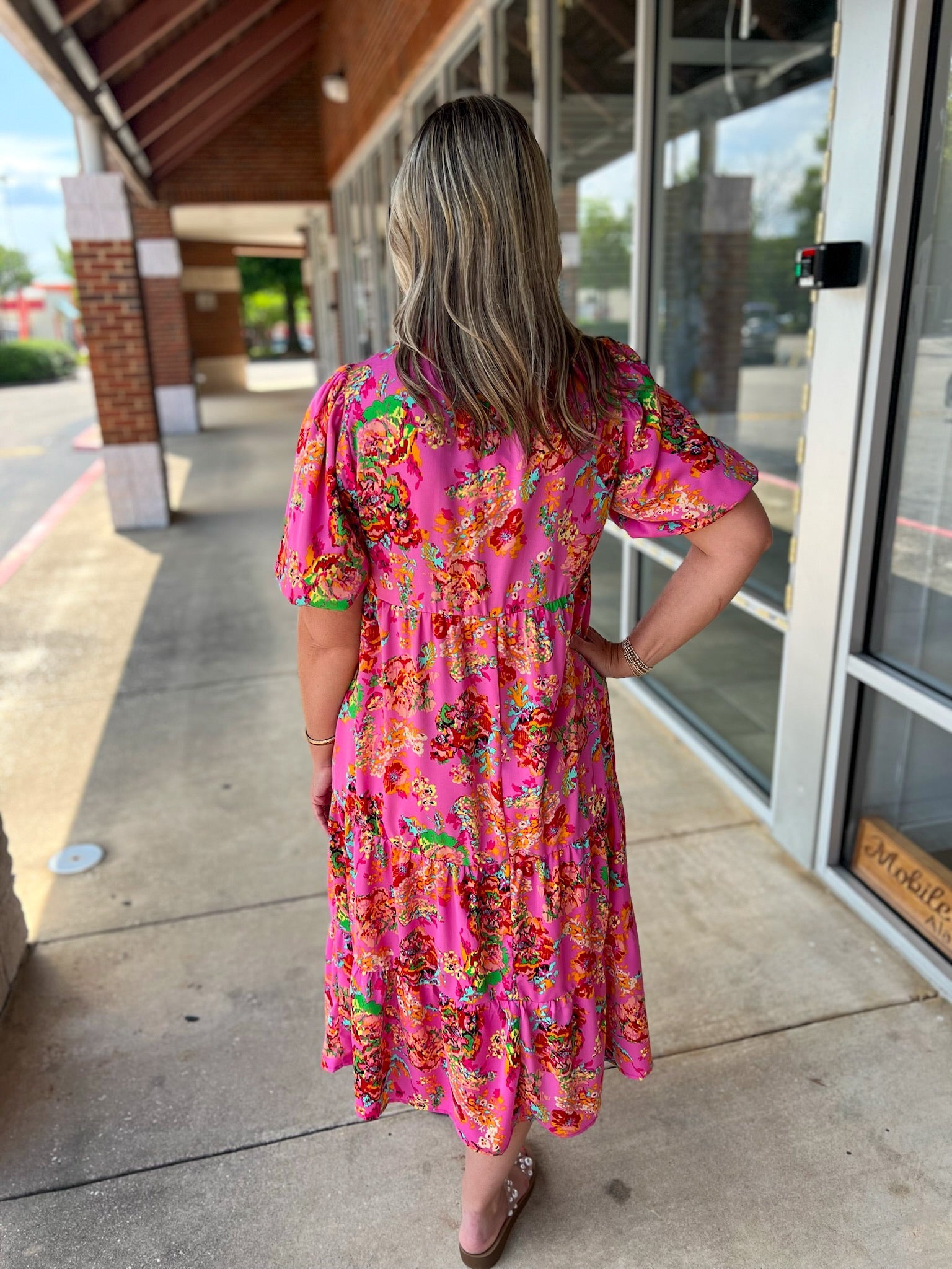 A Moment To Spare Pink Floral V - Neck Midi Dress - A'Bekah's Boutique