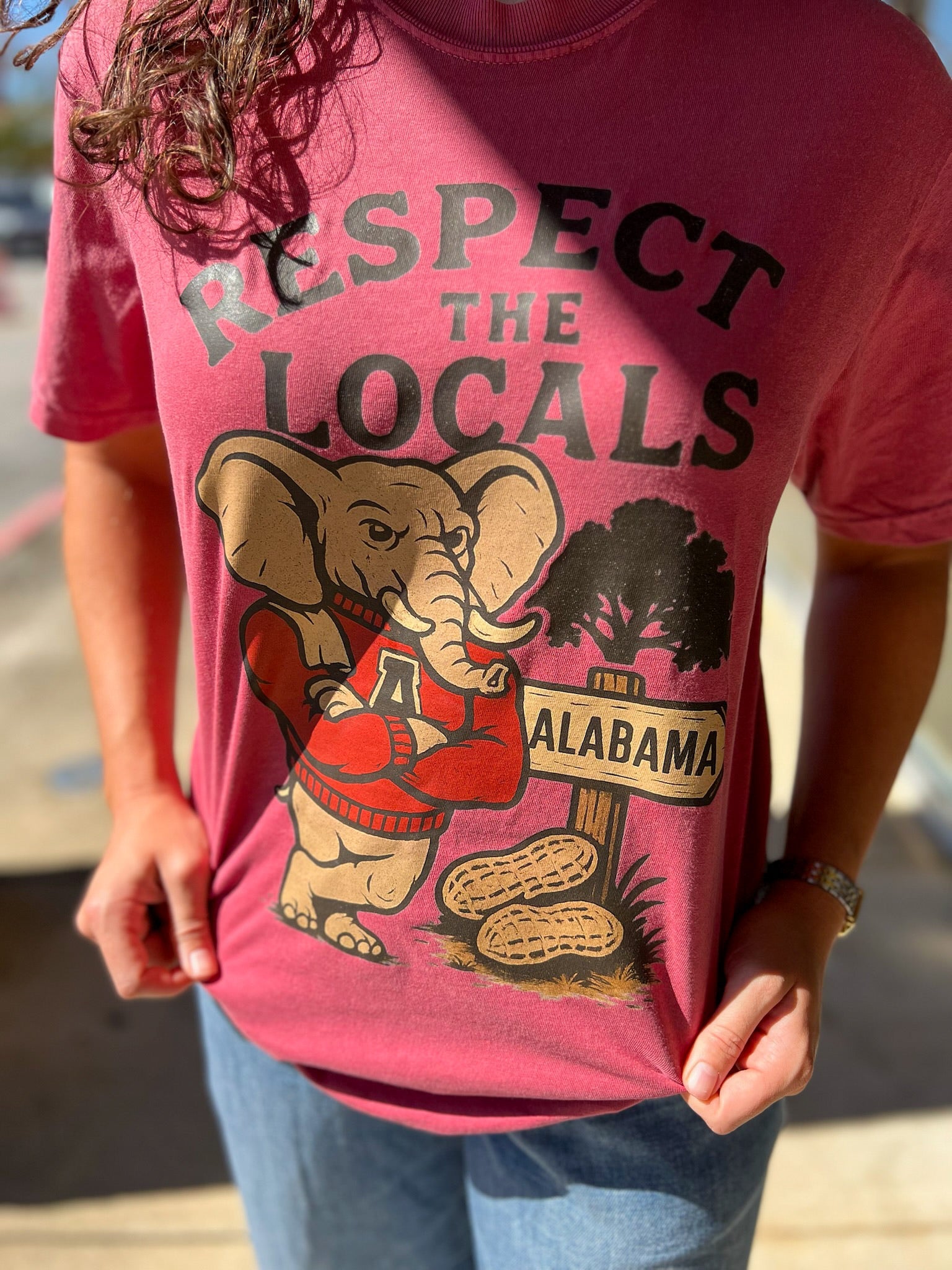 Alabama Respect the Locals Elephant Crimson T-Shirt - A'Bekah's Boutique