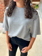All About It Heather Gray Drop Shoulder Double Knit Top - A'Bekah's Boutique
