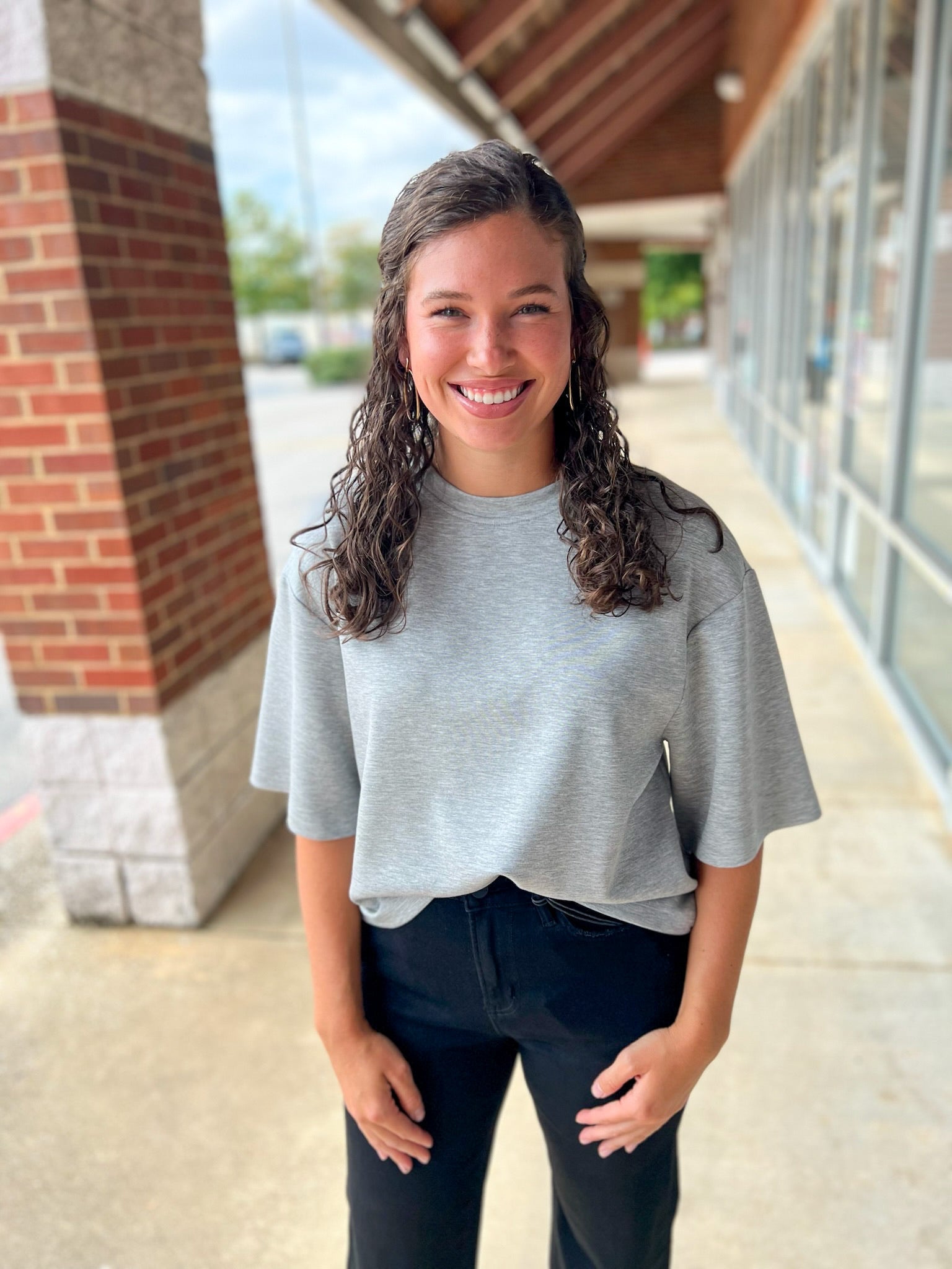 All About It Heather Gray Drop Shoulder Double Knit Top - A'Bekah's Boutique