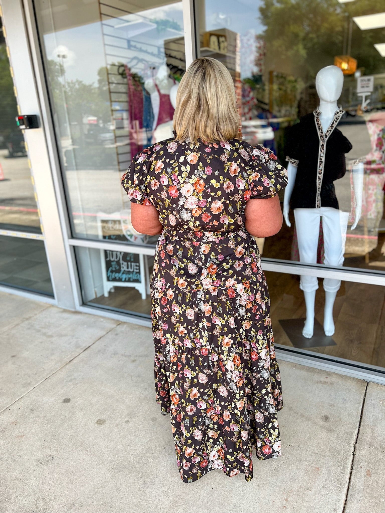All Day Long Chocolate Floral Tiered Midi Dress(C) - A'Bekah's Boutique