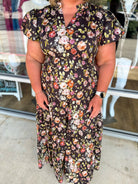All Day Long Chocolate Floral Tiered Midi Dress(C) - A'Bekah's Boutique