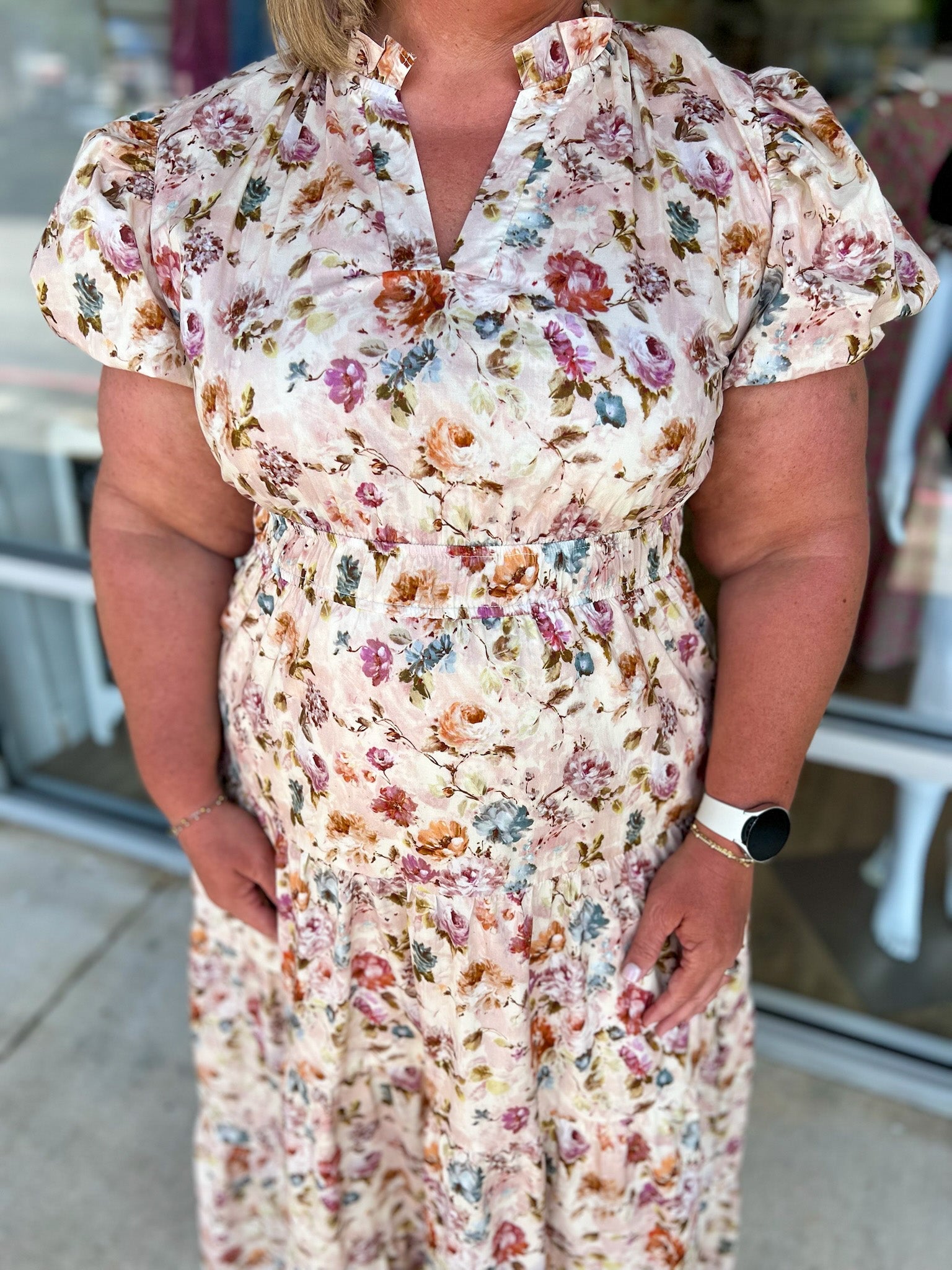All Day Long Ecru Floral Tiered Midi Dress (C) - A'Bekah's Boutique