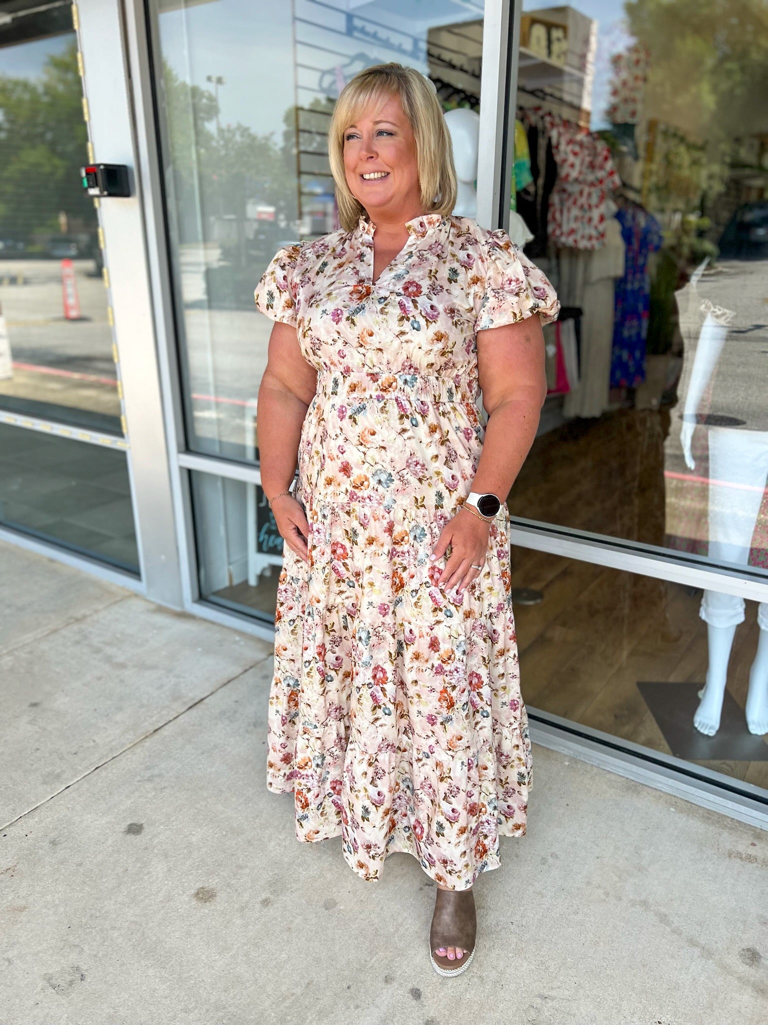 All Day Long Ecru Floral Tiered Midi Dress (C) - A'Bekah's Boutique