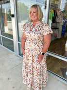 All Day Long Ecru Floral Tiered Midi Dress (C) - A'Bekah's Boutique