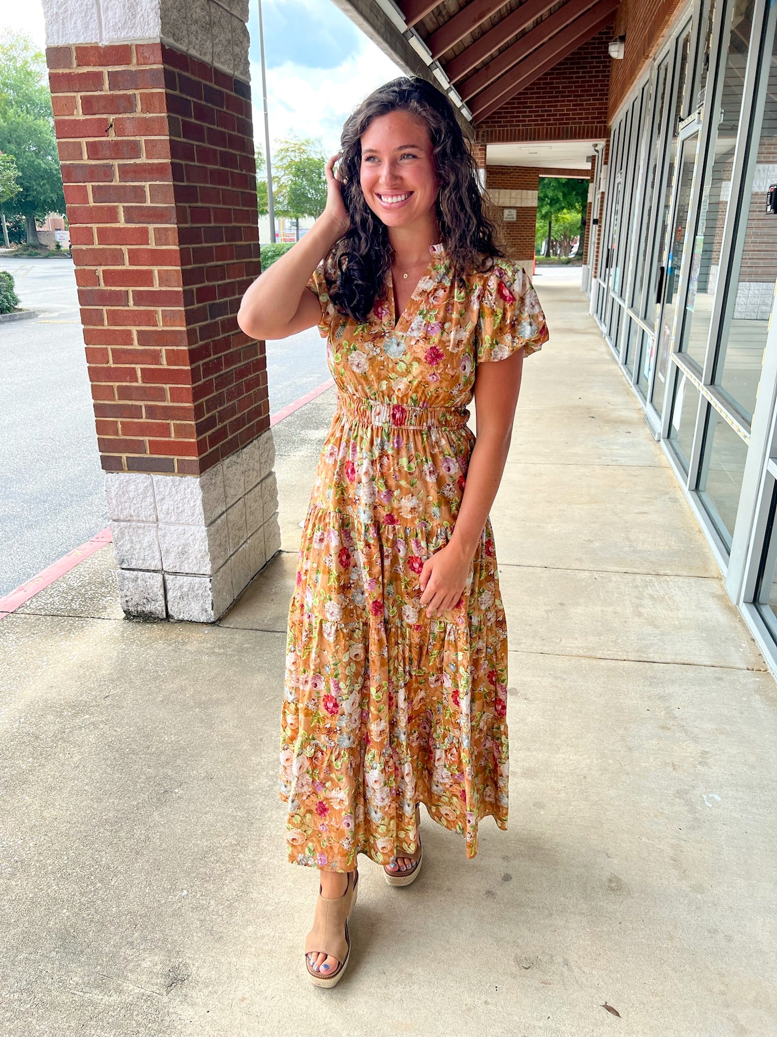 All Day Long Terra Cotta Floral Tiered Midi Dress (R) - A'Bekah's Boutique