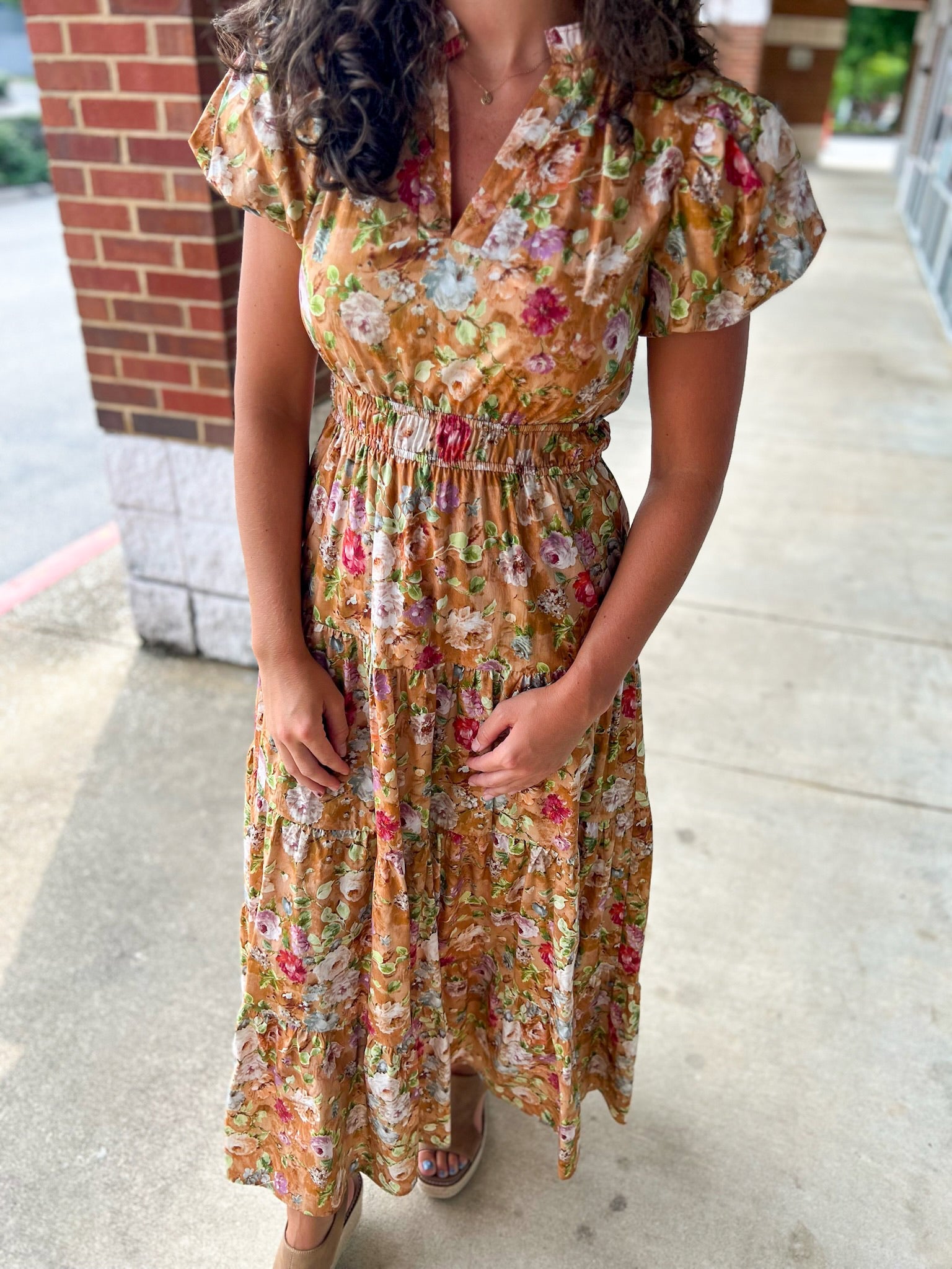 All Day Long Terra Cotta Floral Tiered Midi Dress (R) - A'Bekah's Boutique
