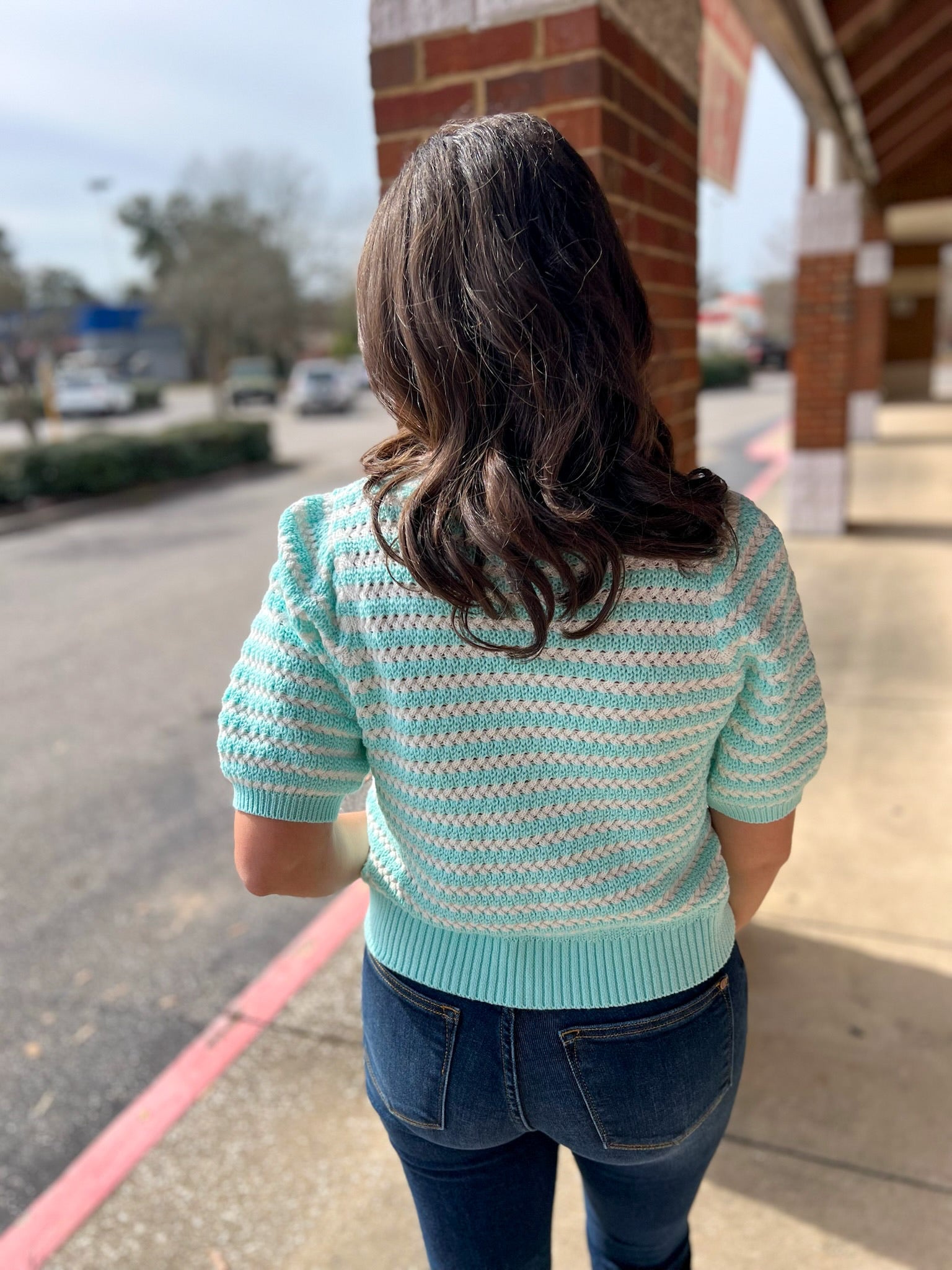 All in a Moment Aqua and Off White Striped Cardigan with Bow Details - A'Bekah's Boutique