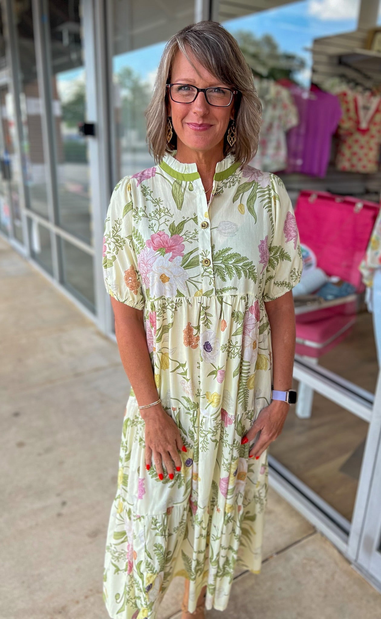 All The Flowers Light Sage Floral Tiered Midi Dress - A'Bekah's Boutique