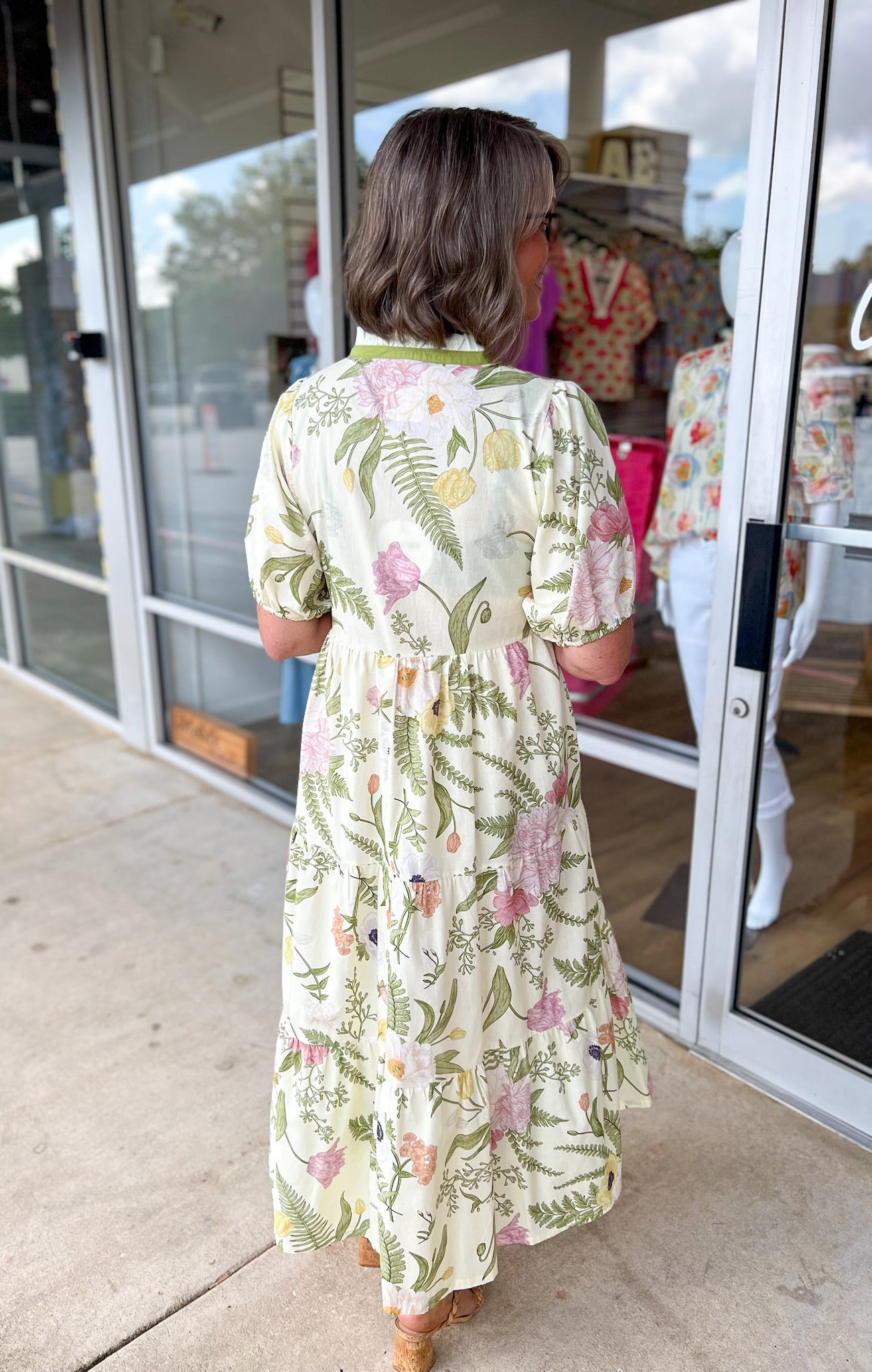 All The Flowers Light Sage Floral Tiered Midi Dress - A'Bekah's Boutique