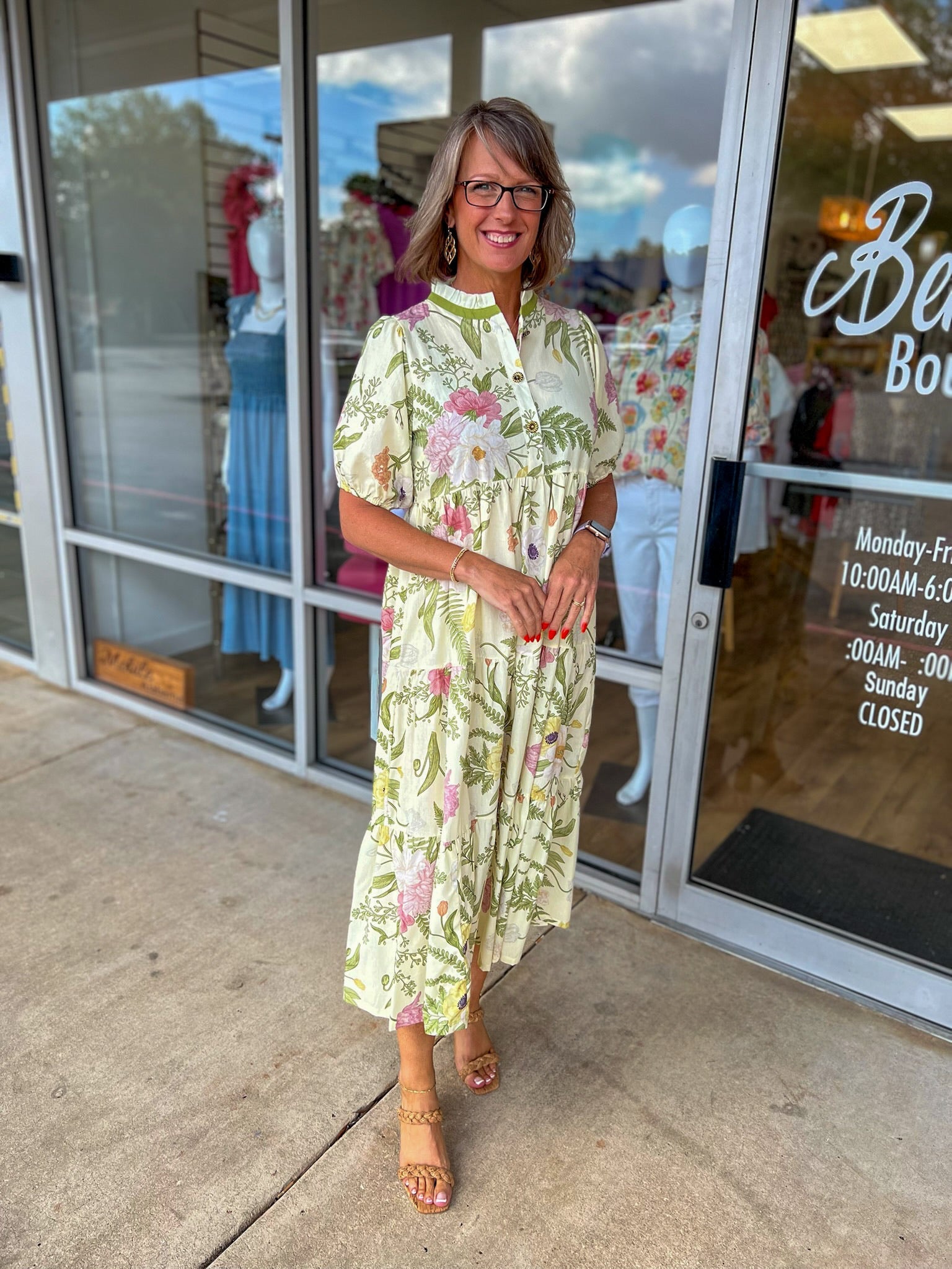 All The Flowers Light Sage Floral Tiered Midi Dress - A'Bekah's Boutique