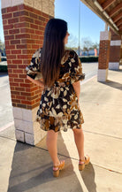 All This Time Camel Abstract Print Dress with 3/4 Length Sleeves (R) - A'Bekah's Boutique