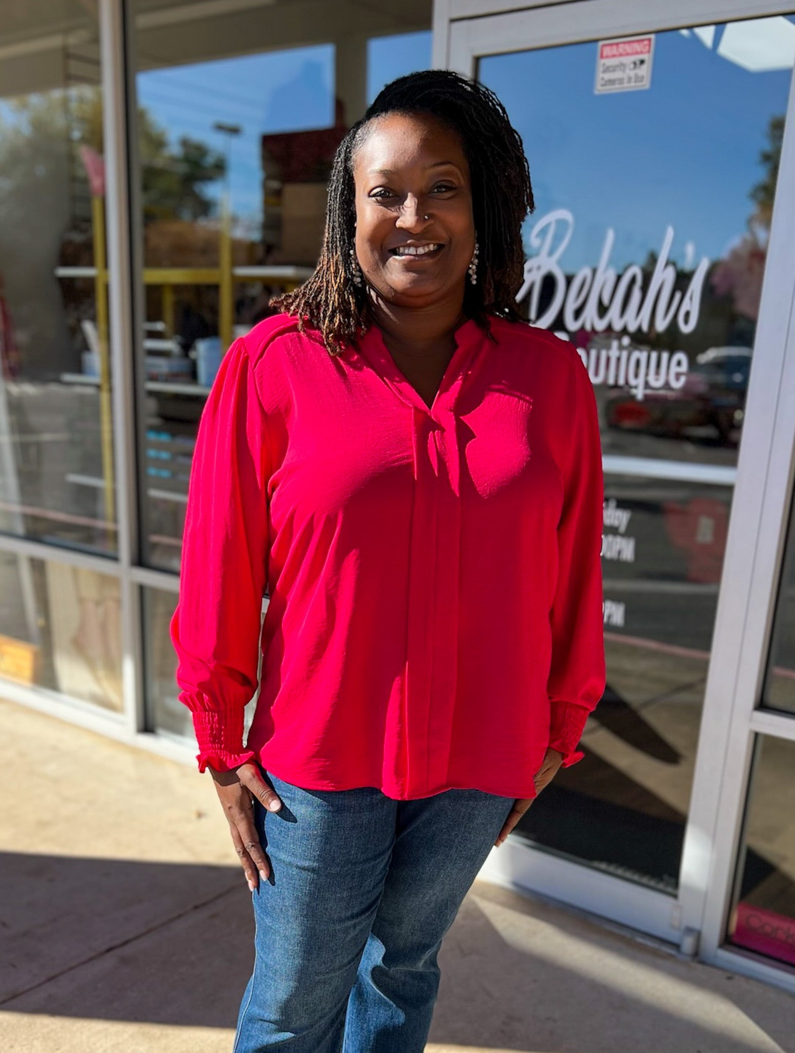 Always Love You Cherry Red Long Sleeve V - Neck Top (C) - A'Bekah's Boutique