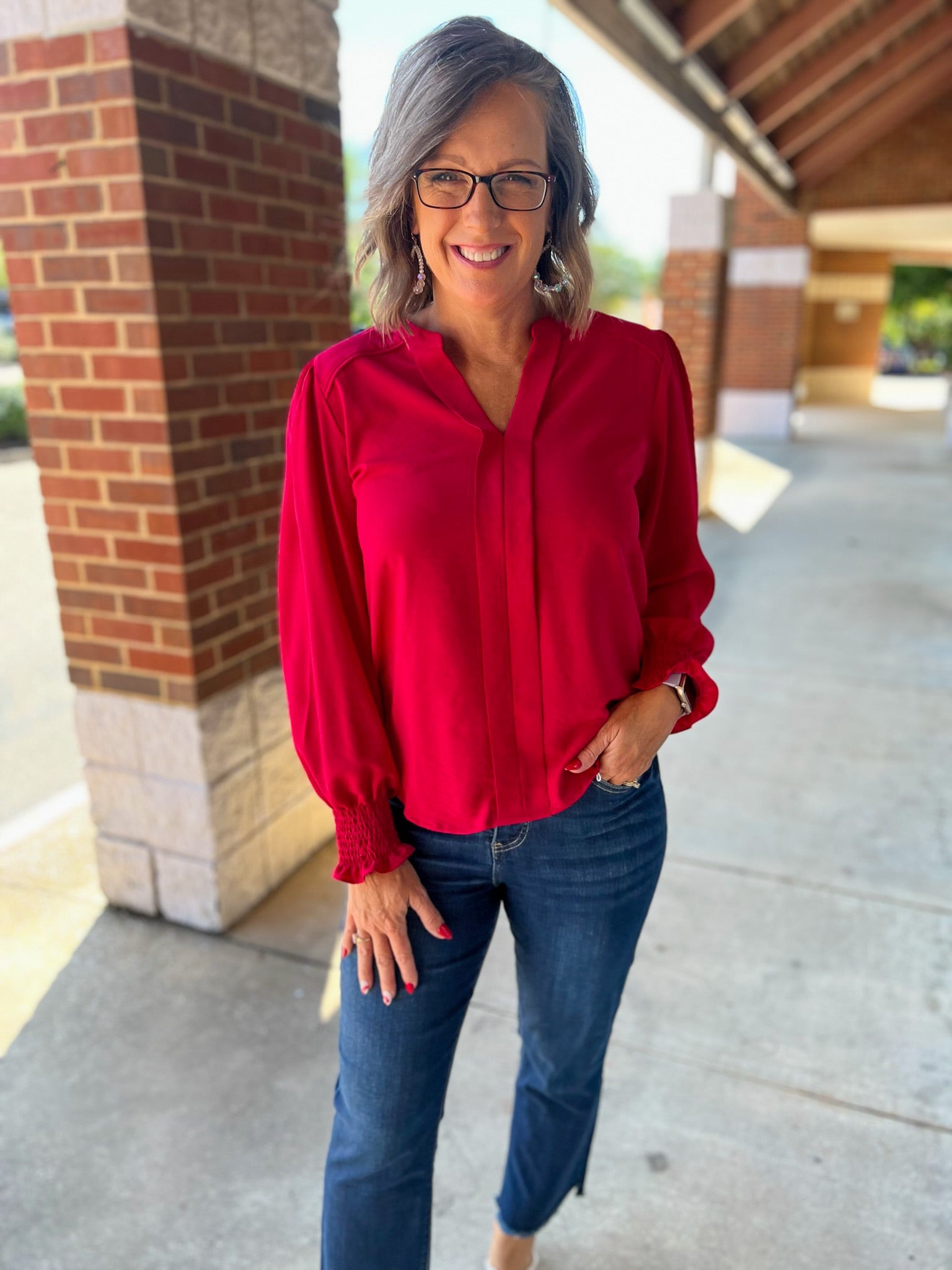 Always Love You Cherry Red Long Sleeve V - Neck Top (R) - A'Bekah's Boutique