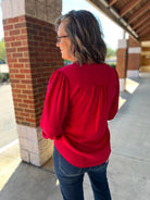 Always Love You Cherry Red Long Sleeve V - Neck Top (R) - A'Bekah's Boutique