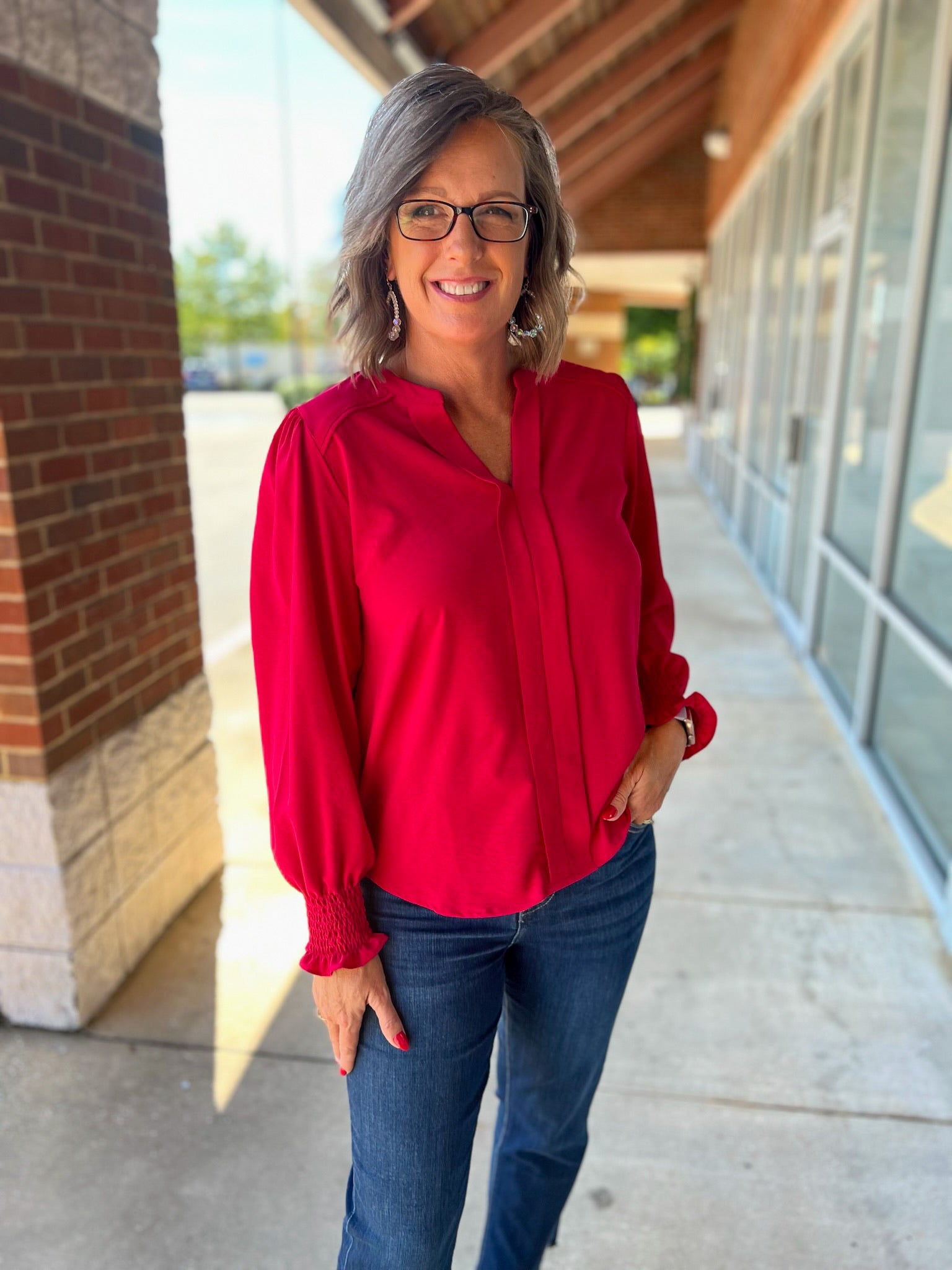 Always Love You Cherry Red Long Sleeve V - Neck Top (R) - A'Bekah's Boutique