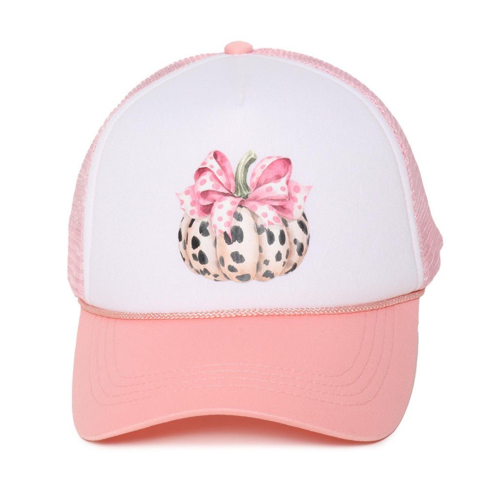 Animal Print Pumpkin with Pink Bow Pink Trucker Hat - A'Bekah's Boutique