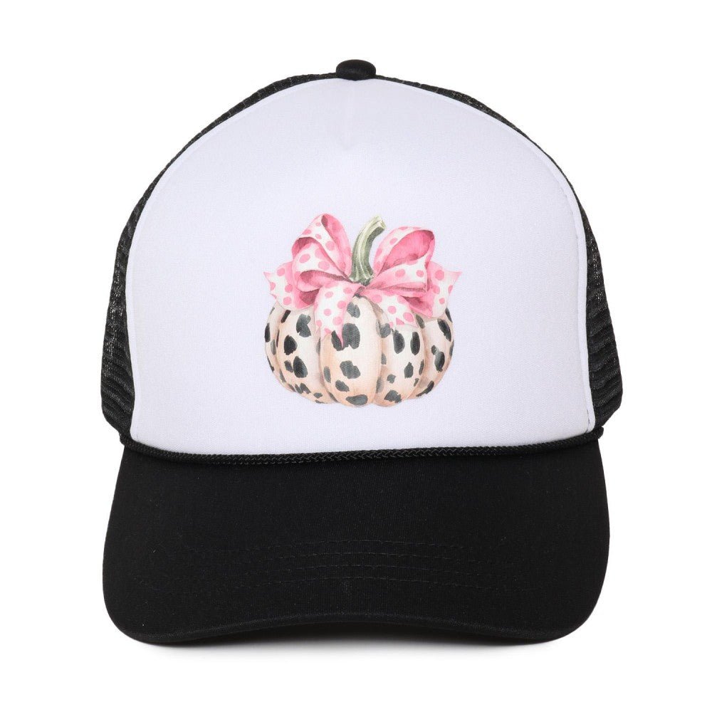 Animal Print Pumpkin with Pink Bow Trucker Hat - A'Bekah's Boutique