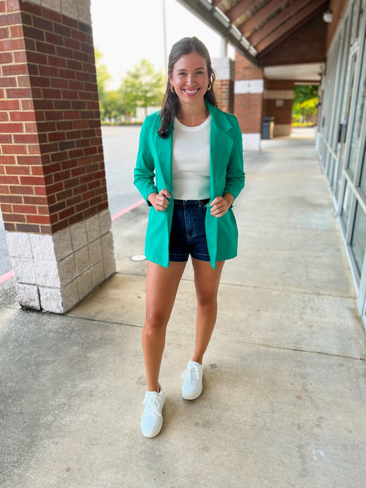 Anything For You Kelly Green 3/4 Length Ruched Sleeve Fitted Magic Blazer - A'Bekah's Boutique