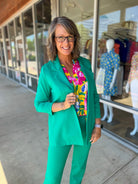 Anything For You Kelly Green 3/4 Length Ruched Sleeve Fitted Magic Blazer - A'Bekah's Boutique