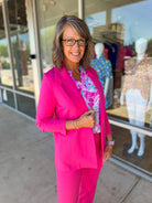 Anything For You Pink Sapphire 3/4 Length Ruched Sleeve Fitted Magic Blazer - A'Bekah's Boutique