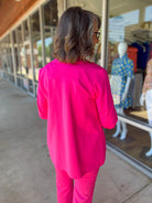 Anything For You Pink Sapphire 3/4 Length Ruched Sleeve Fitted Magic Blazer - A'Bekah's Boutique