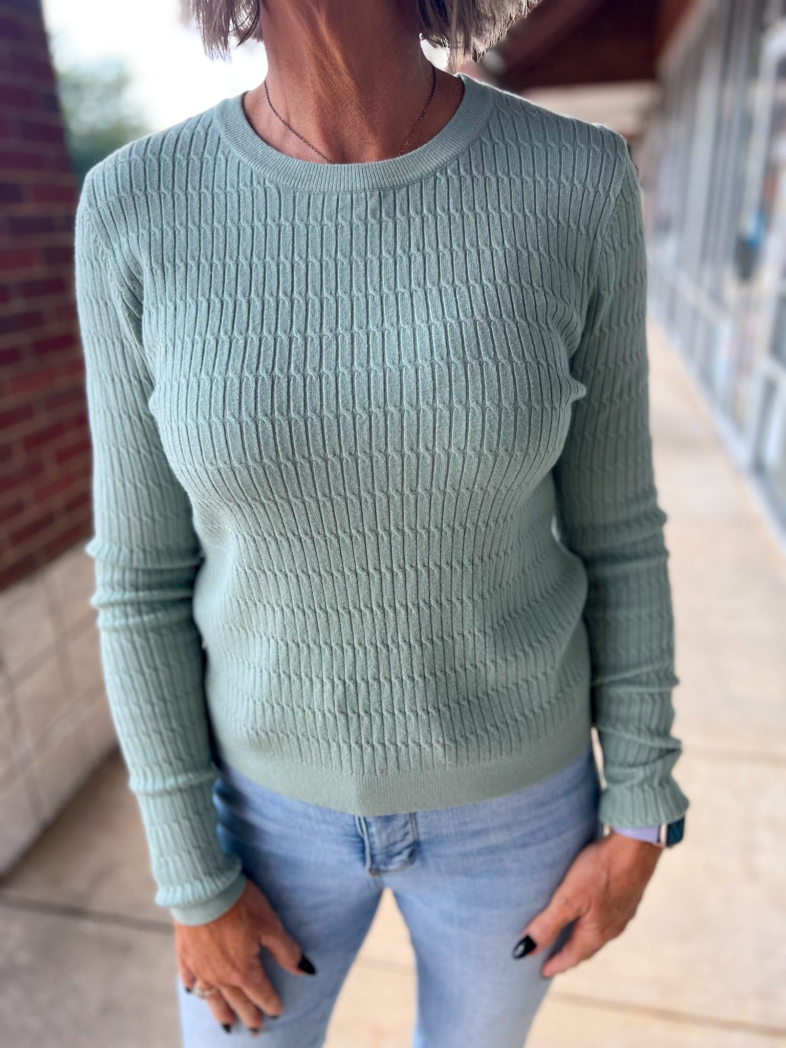 Anything Is Possible Sage Green Fine Gauge Cable Knit Sweater - A'Bekah's Boutique
