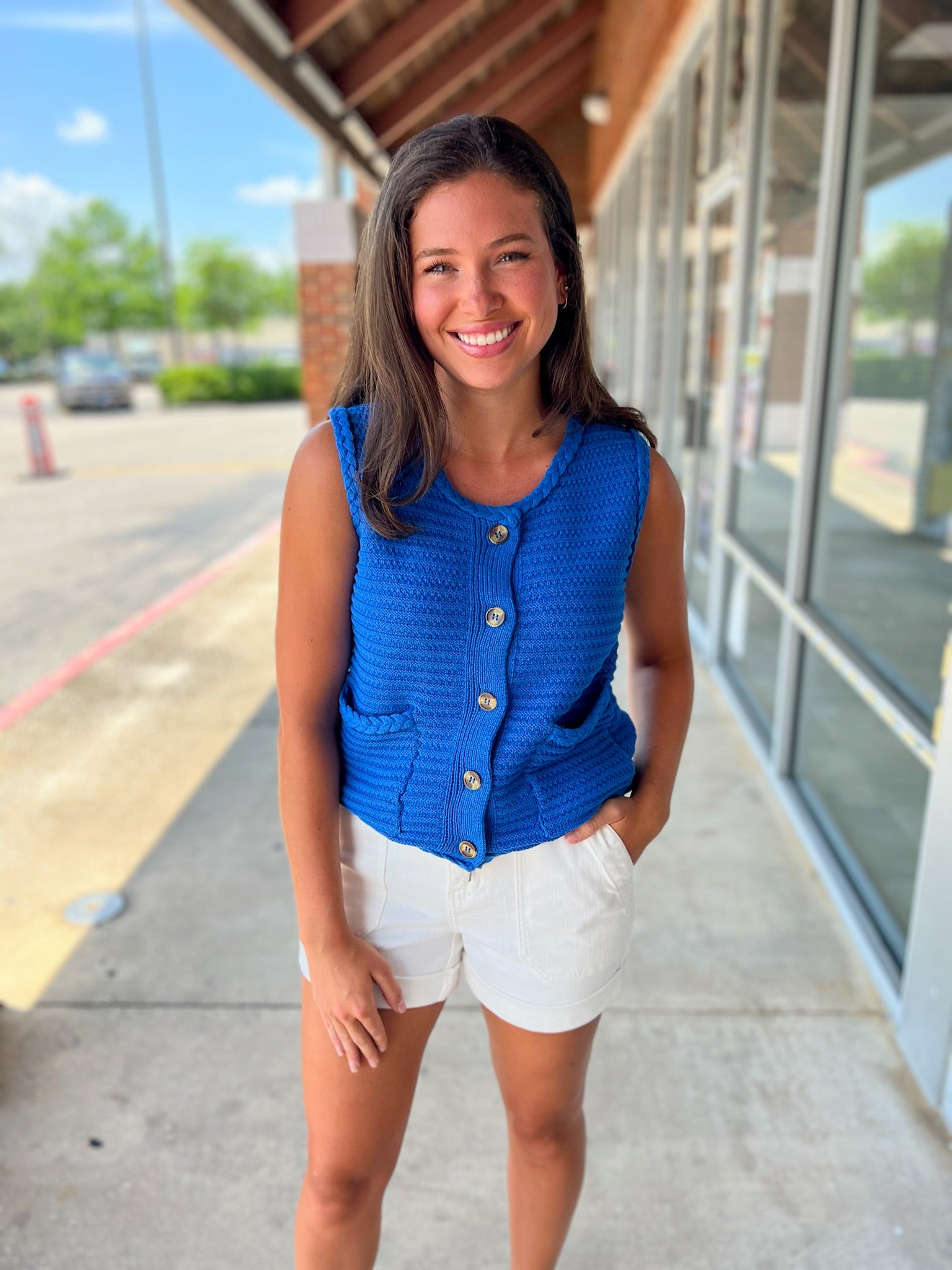As Always Blue Sweater Vest with Pockets - A'Bekah's Boutique