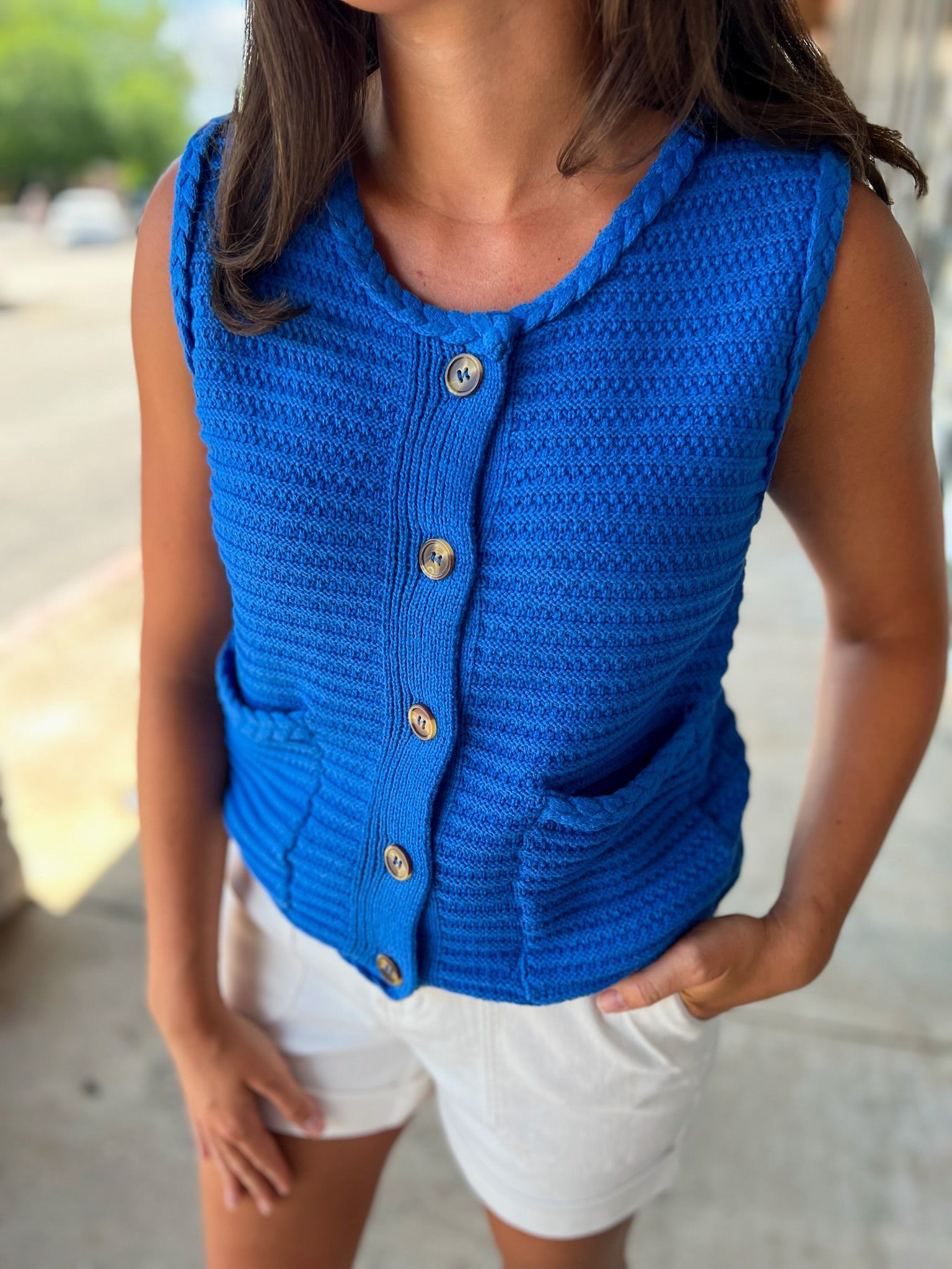 As Always Blue Sweater Vest with Pockets - A'Bekah's Boutique