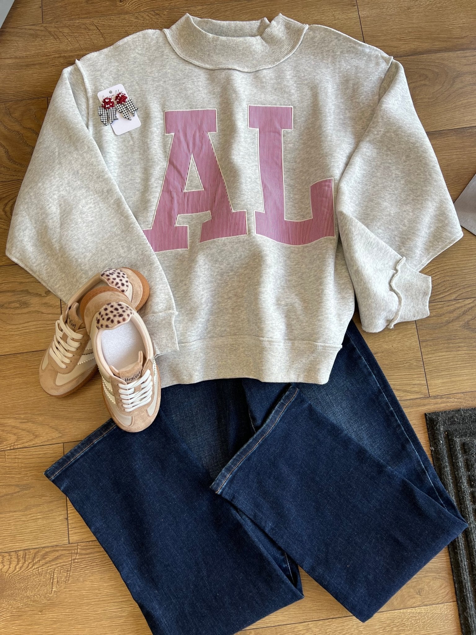 Ash Grey Alabama Embroidered Mock Neck Sweatshirt - A'Bekah's Boutique