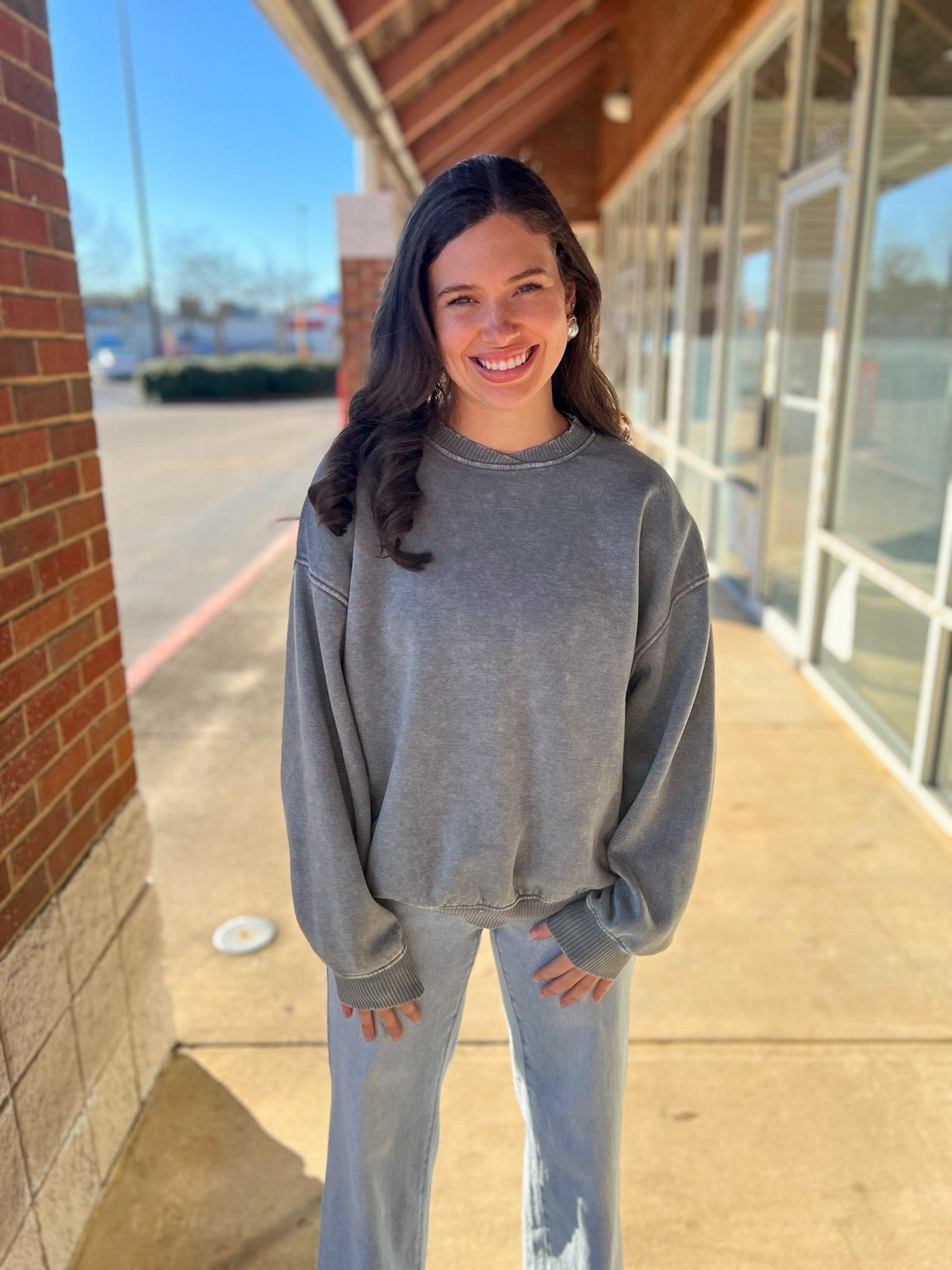 Ash Jade Acid Wash Long Balloon Sleeve Fleece Oversized Pullover - A'Bekah's Boutique