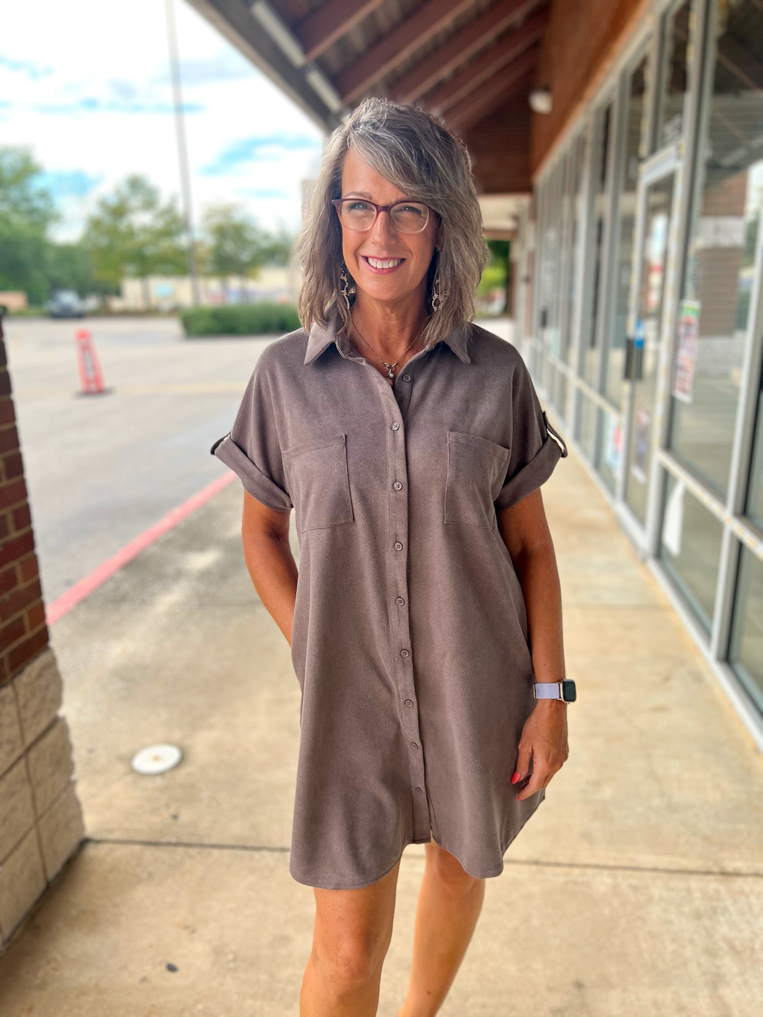 Ash Mocha Button Down Suede Shirt Dress with Pockets - A'Bekah's Boutique