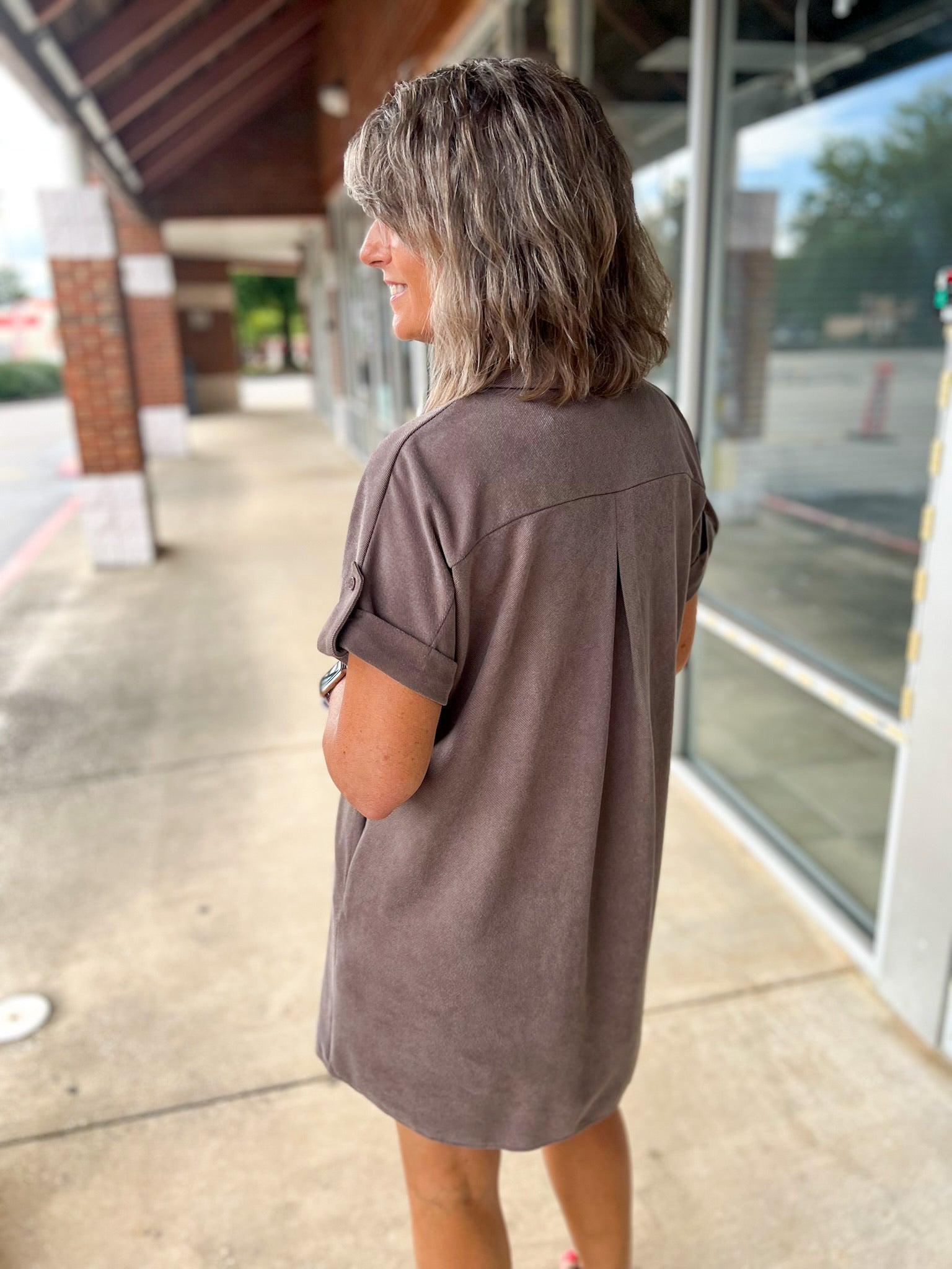 Ash Mocha Button Down Suede Shirt Dress with Pockets - A'Bekah's Boutique
