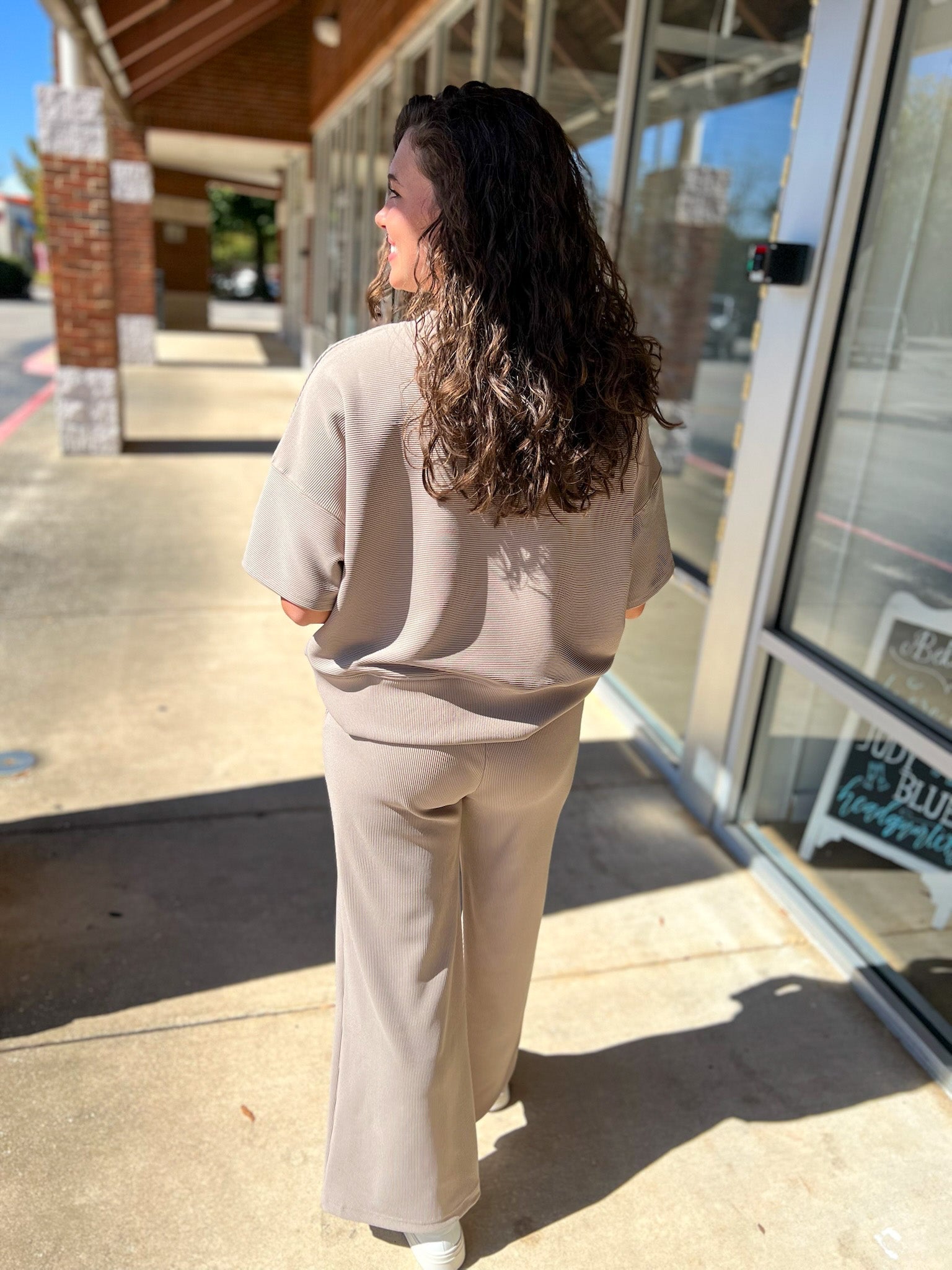Ash Mocha Ribbed Long Wide Leg Pant Set - A'Bekah's Boutique
