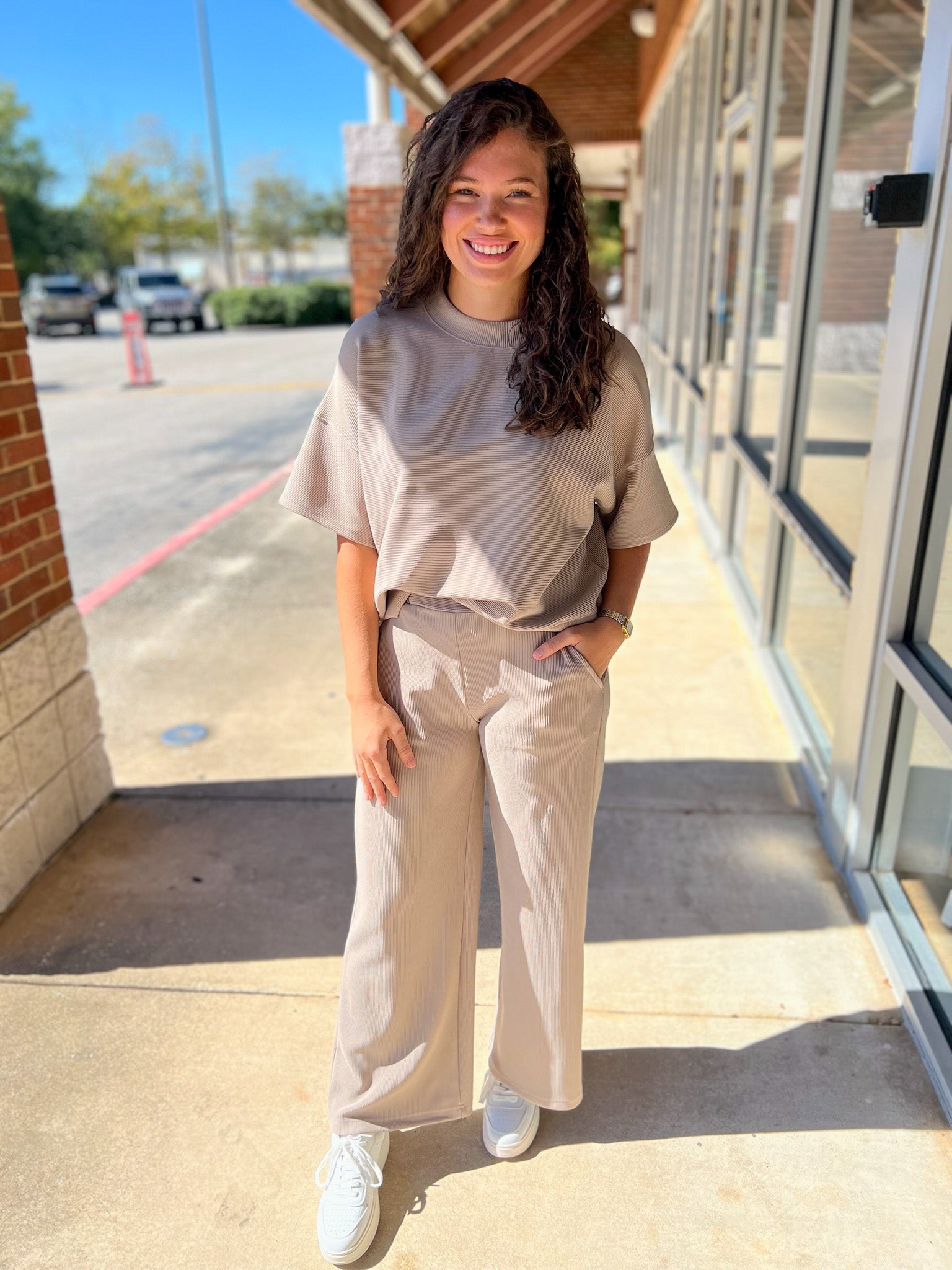 Ash Mocha Ribbed Long Wide Leg Pant Set - A'Bekah's Boutique