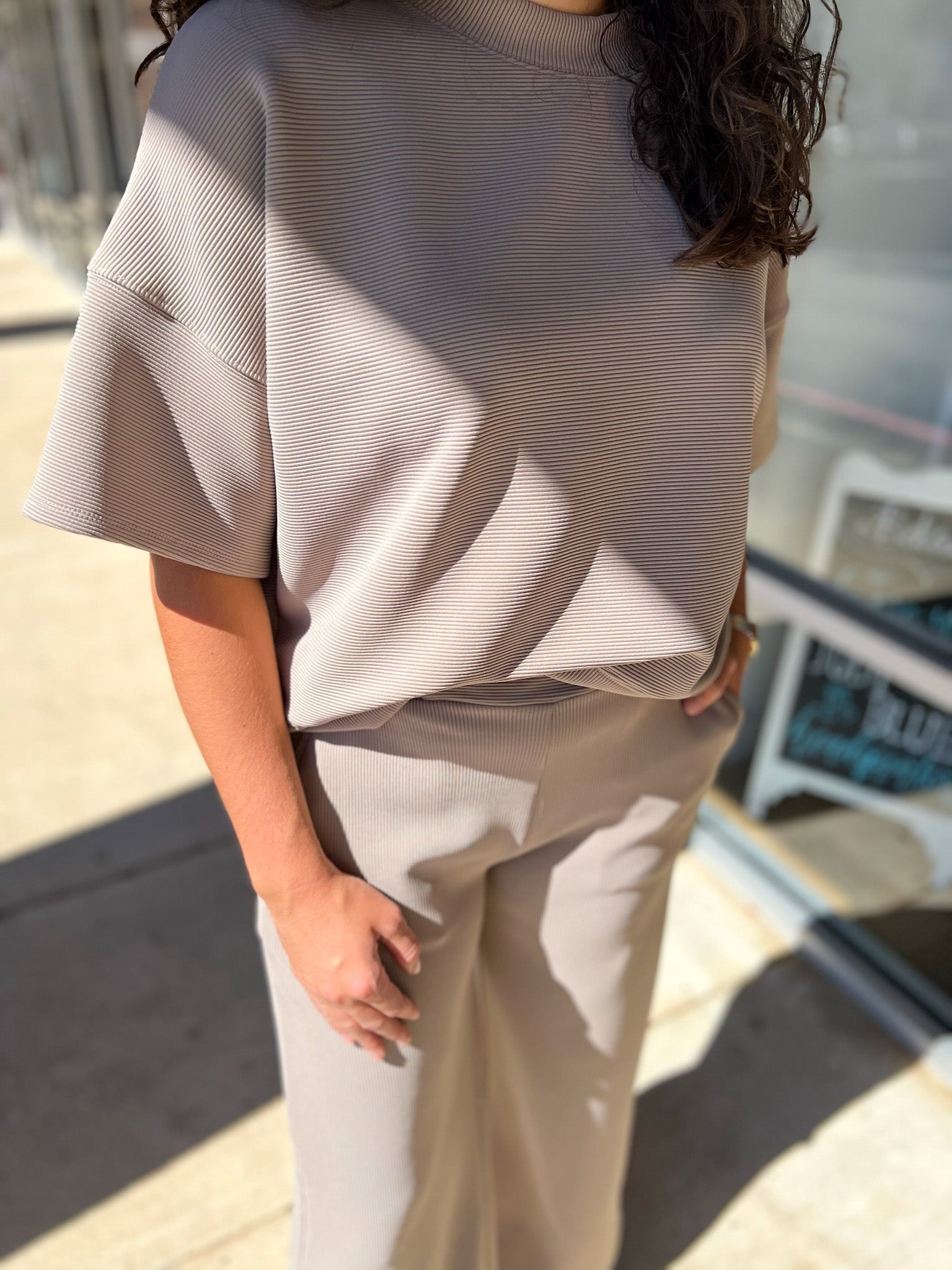 Ash Mocha Ribbed Long Wide Leg Pant Set - A'Bekah's Boutique