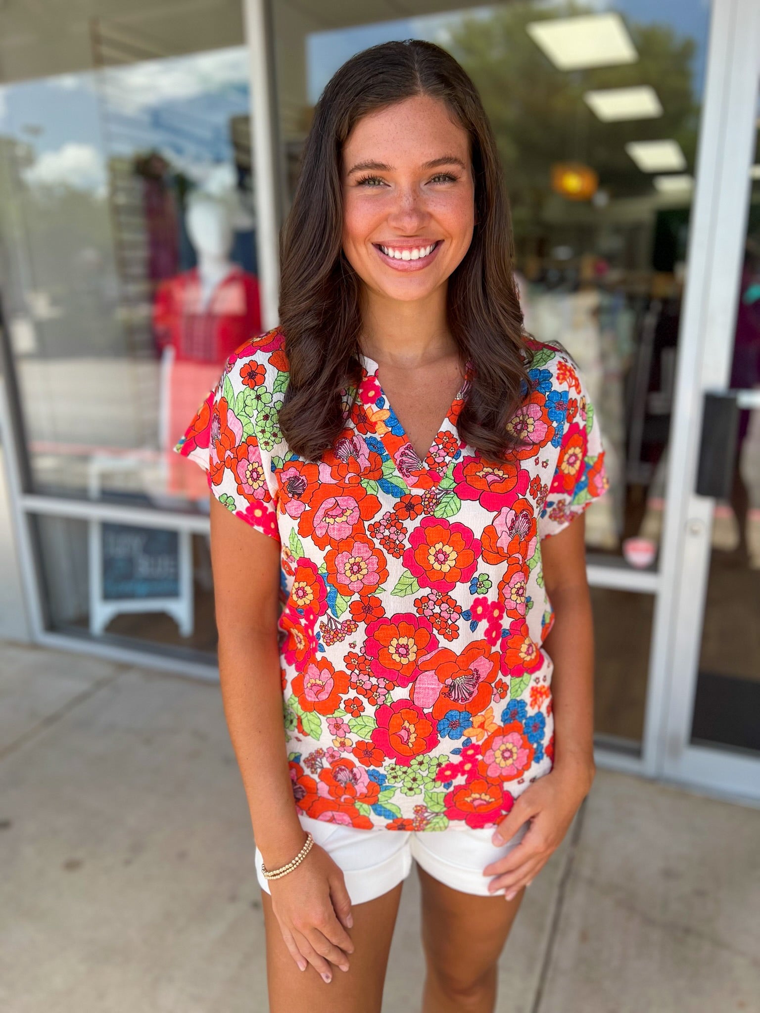 Ask Me Again Orange Floral V - Neck Top - A'Bekah's Boutique