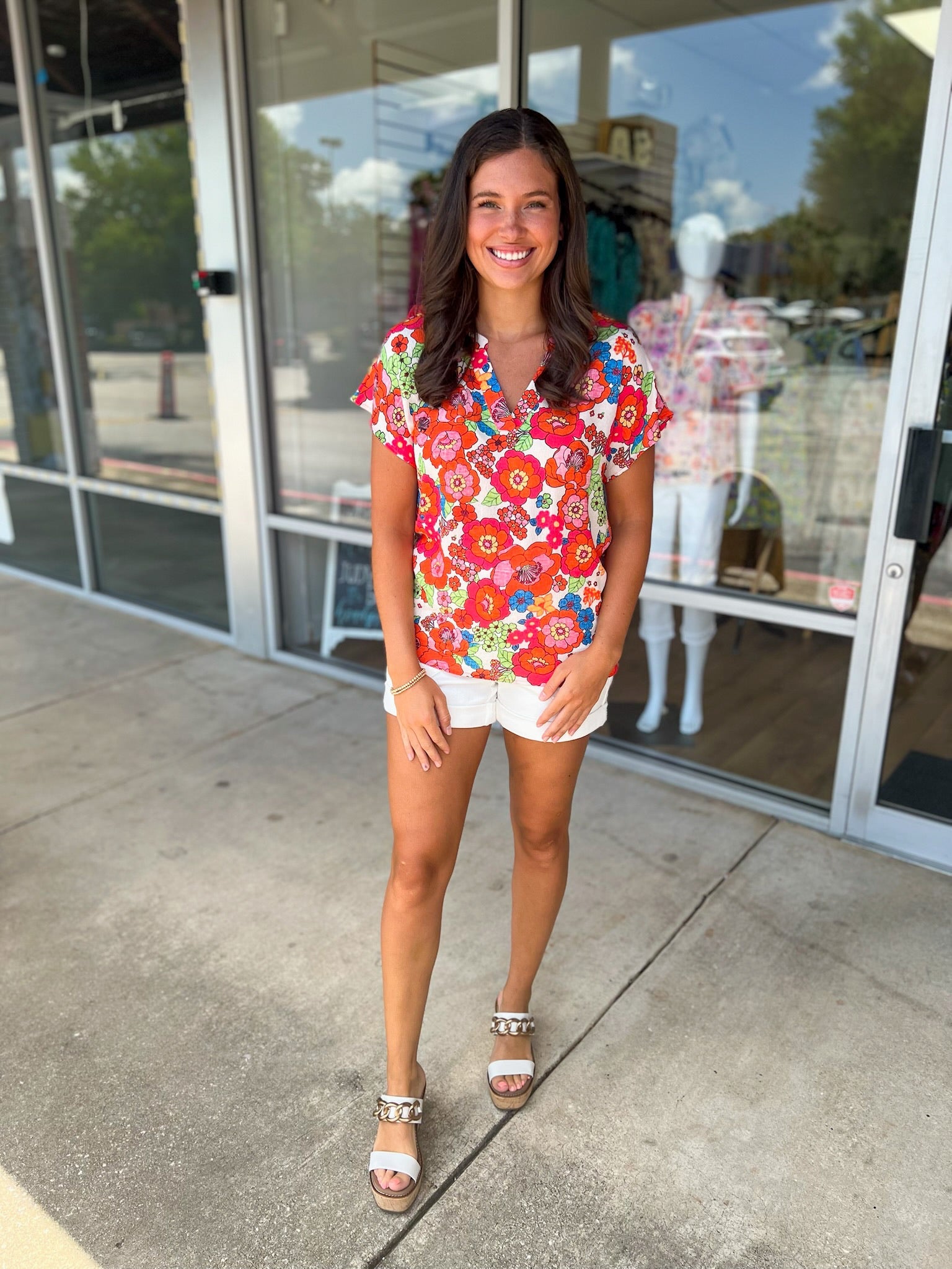 Ask Me Again Orange Floral V - Neck Top - A'Bekah's Boutique