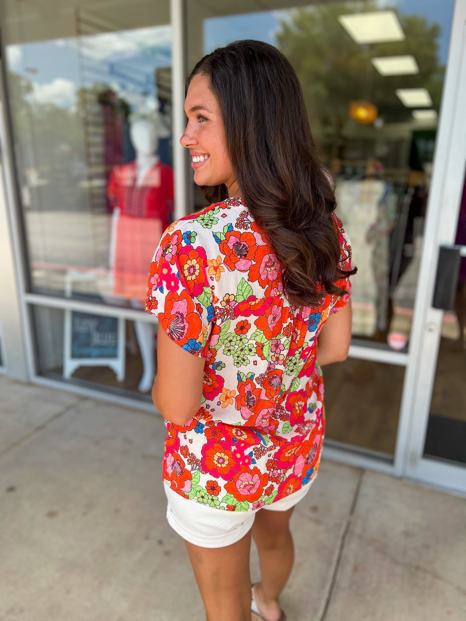 Ask Me Again Orange Floral V - Neck Top - A'Bekah's Boutique