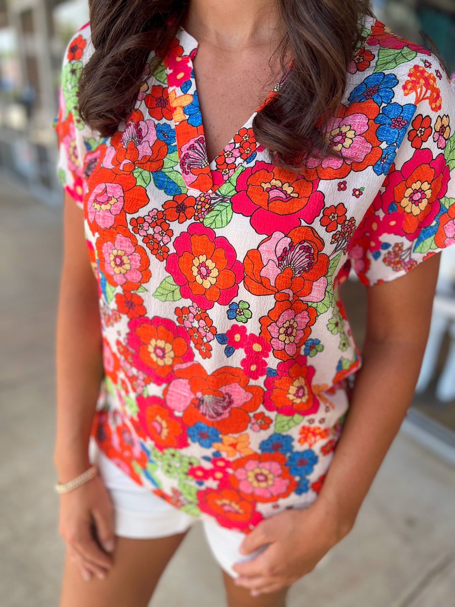 Ask Me Again Orange Floral V - Neck Top - A'Bekah's Boutique