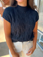 Attention Getter Black Short Sleeve Cable Knit Sweater - A'Bekah's Boutique