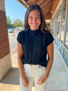 Attention Getter Black Short Sleeve Cable Knit Sweater - A'Bekah's Boutique