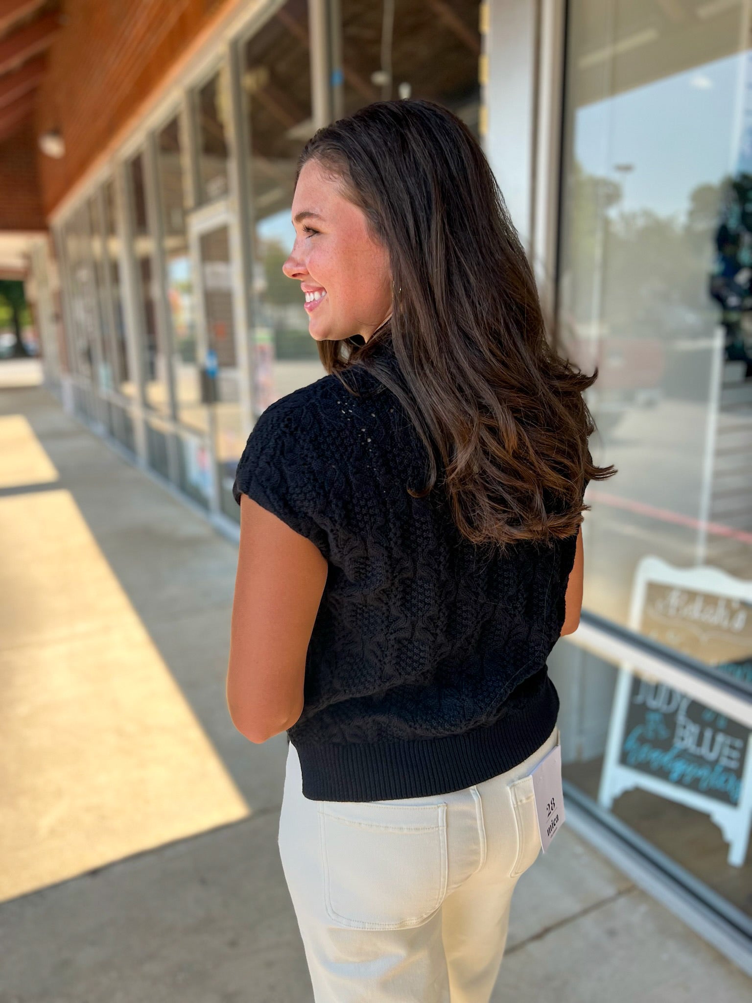 Attention Getter Black Short Sleeve Cable Knit Sweater - A'Bekah's Boutique