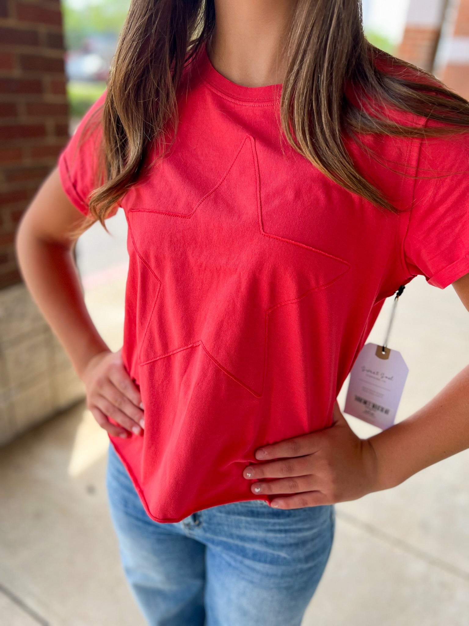 Be a Star Girls Cayenne Red Star Applique T-Shirt - A'Bekah's Boutique
