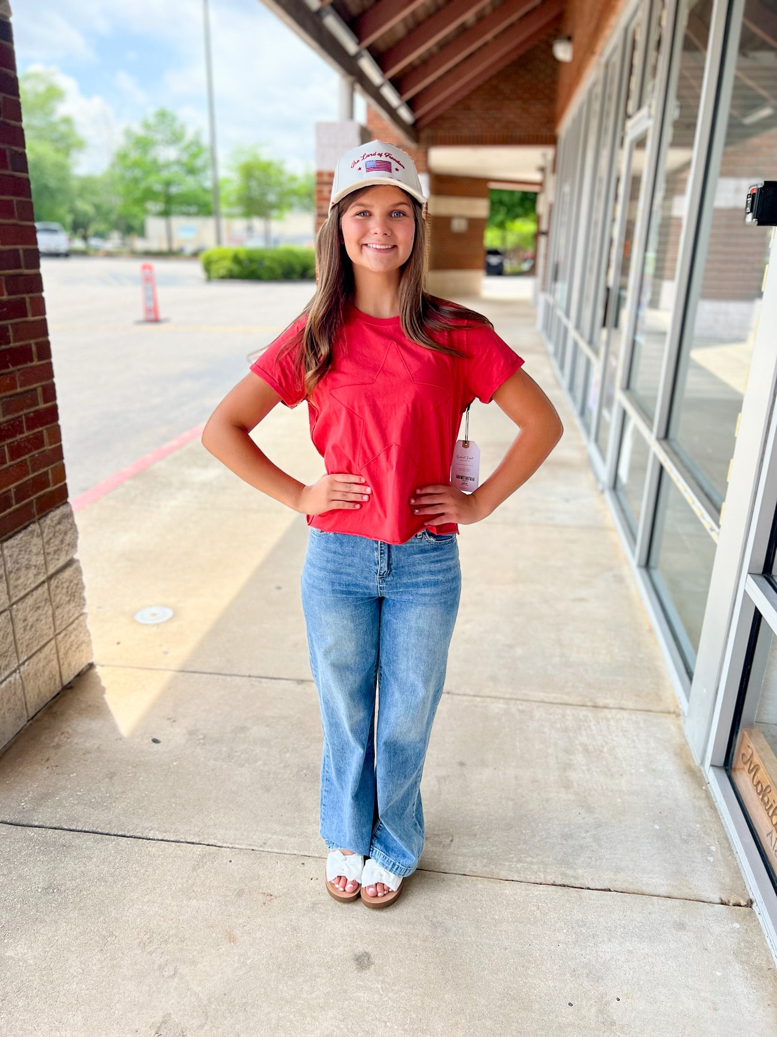 Be a Star Girls Cayenne Red Star Applique T-Shirt - A'Bekah's Boutique