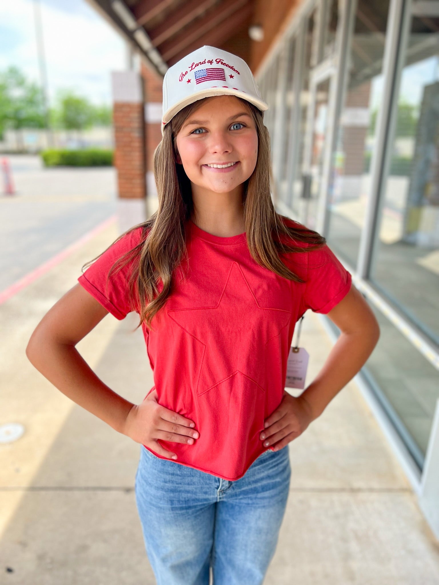 Be a Star Girls Cayenne Red Star Applique T-Shirt - A'Bekah's Boutique