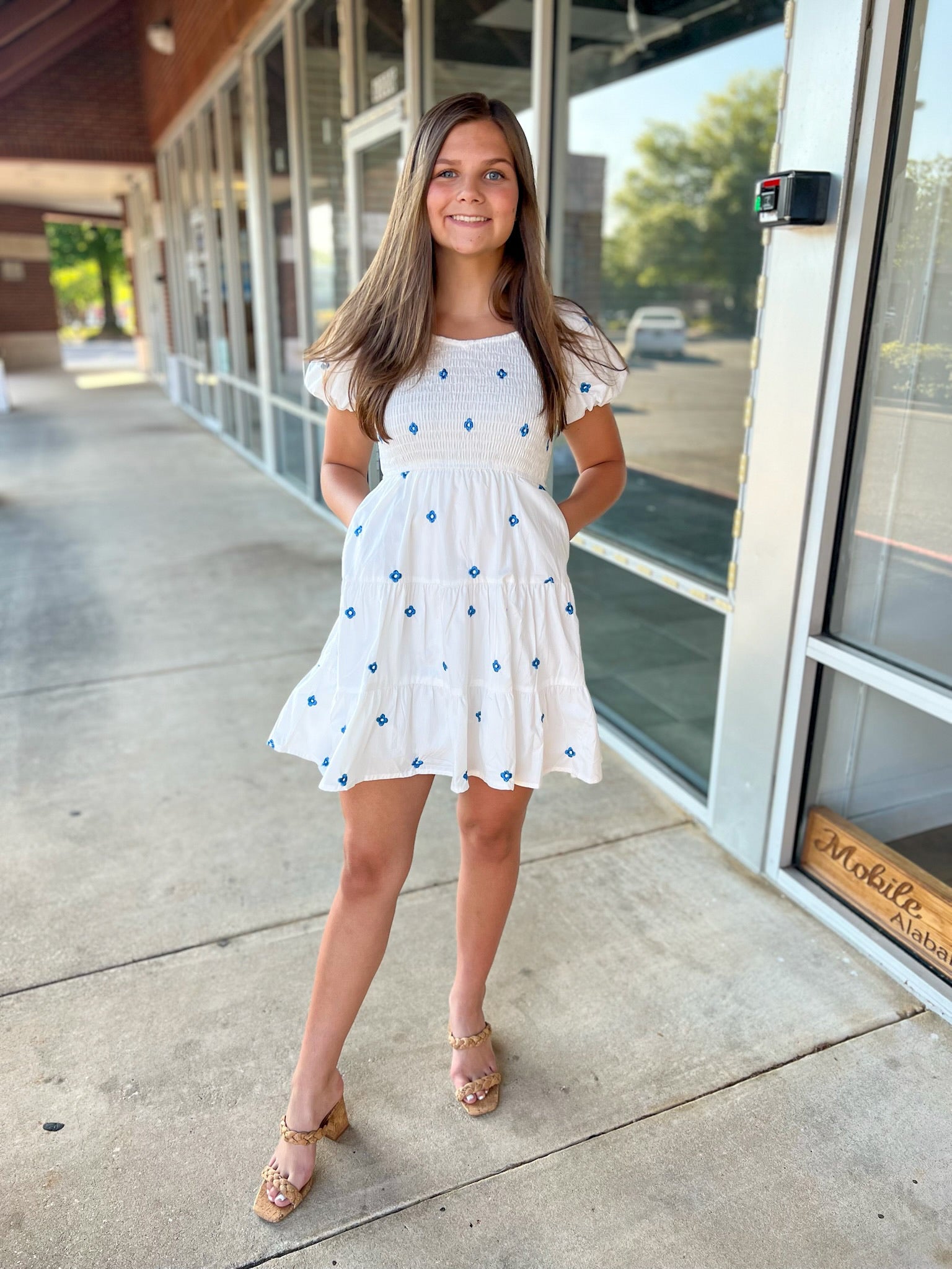 Be Kind Girls Off White Dress with Blue Flowers - A'Bekah's Boutique