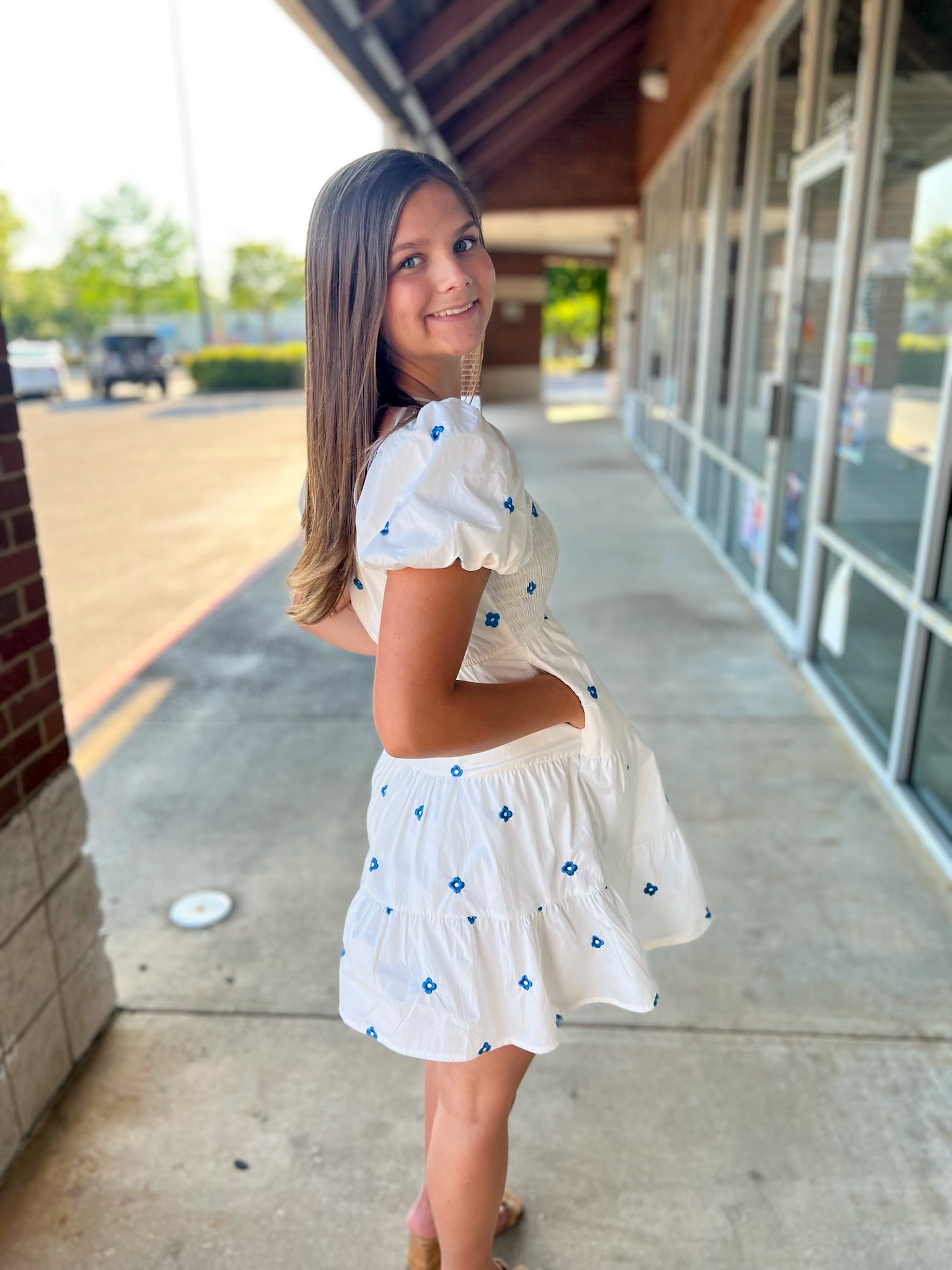 Be Kind Girls Off White Dress with Blue Flowers - A'Bekah's Boutique